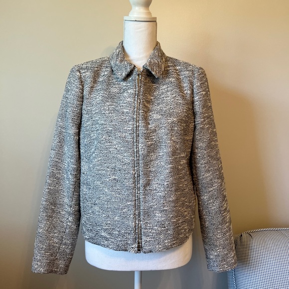 J. Crew Full Zip Tweed Long Sleeve Jacket Size 12 Off White & Black - Picture 3 of 11